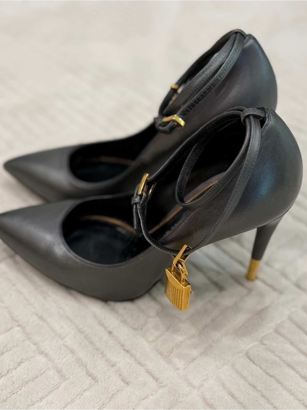 Tom Ford Iridescent Black Pointed-Toe Ankle-Strap Pumps - Picture 3 of 4